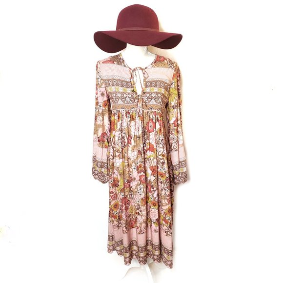 R. Vivimos Floral Long Sleeve Midi Dress, M - Picture 1 of 11